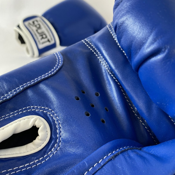 Боксерські рукавички шкіра сині Spurt English style 12 oz